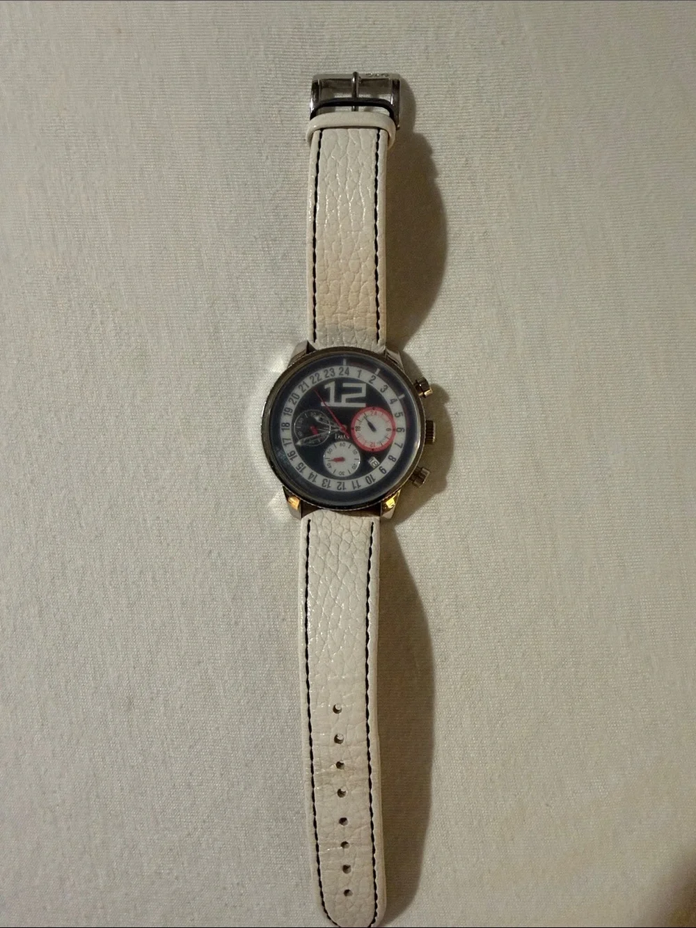 D&G White Leather Strap Chronograph Watch with Black Dial